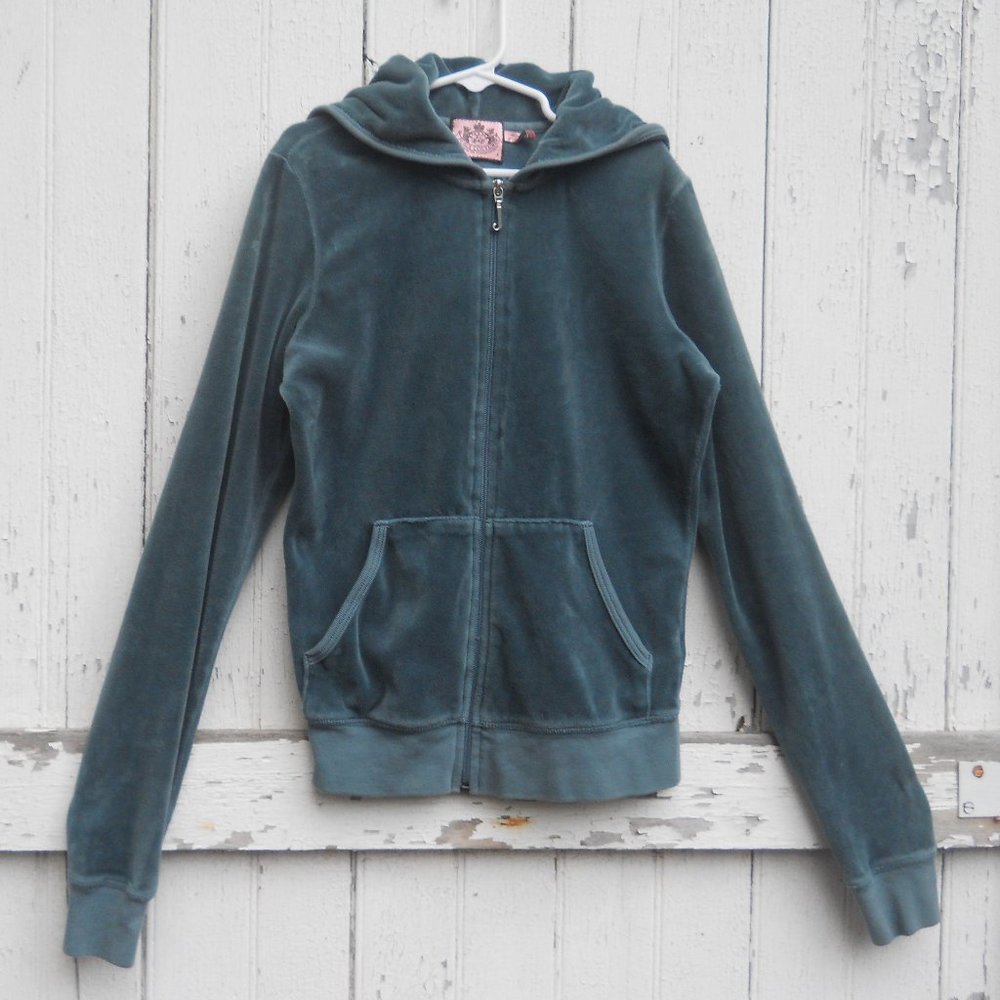 Juicy Couture Velour Zip Front Hoodie, Girl's S, Teal